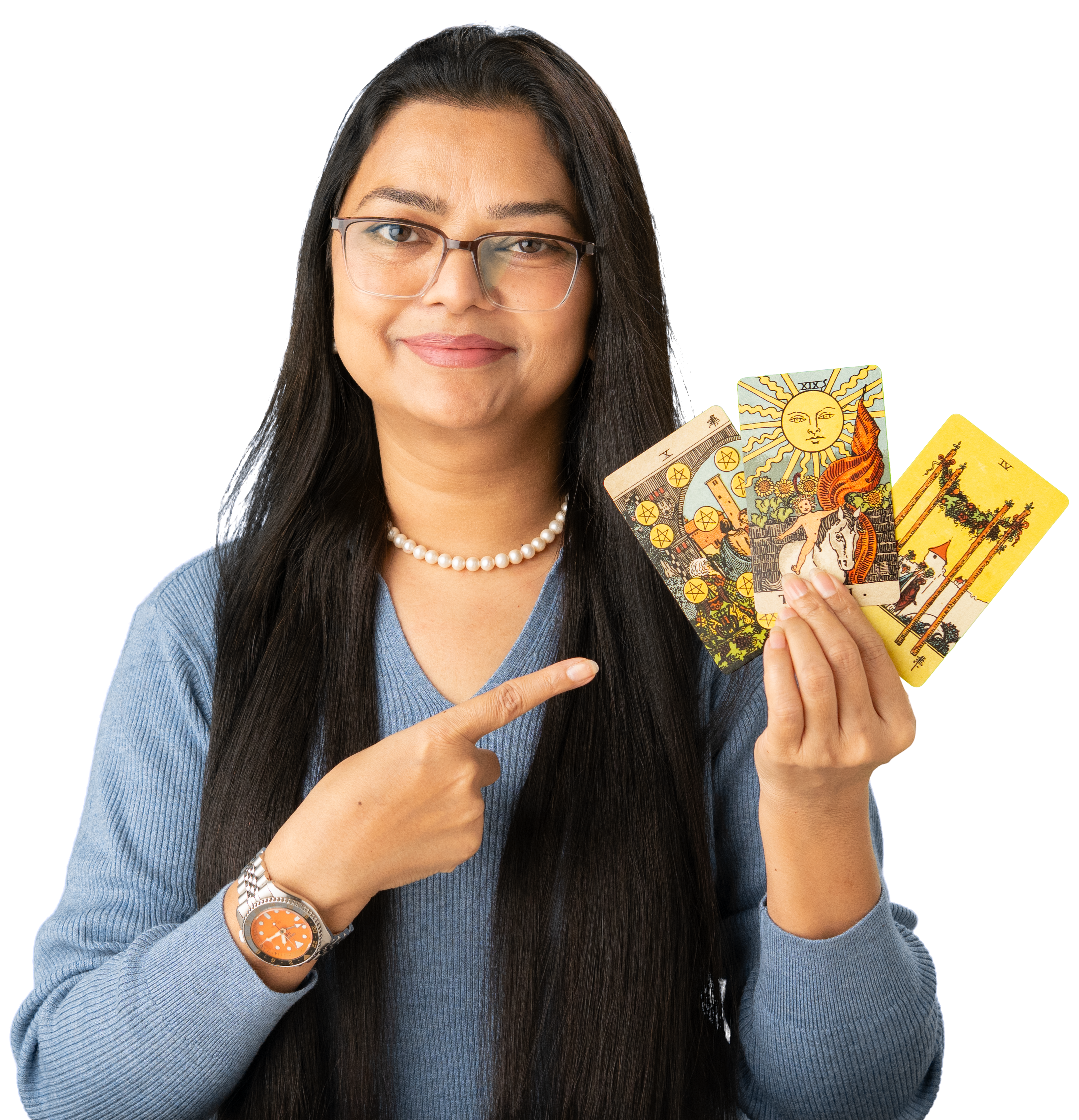 Tarot reader holding three cards